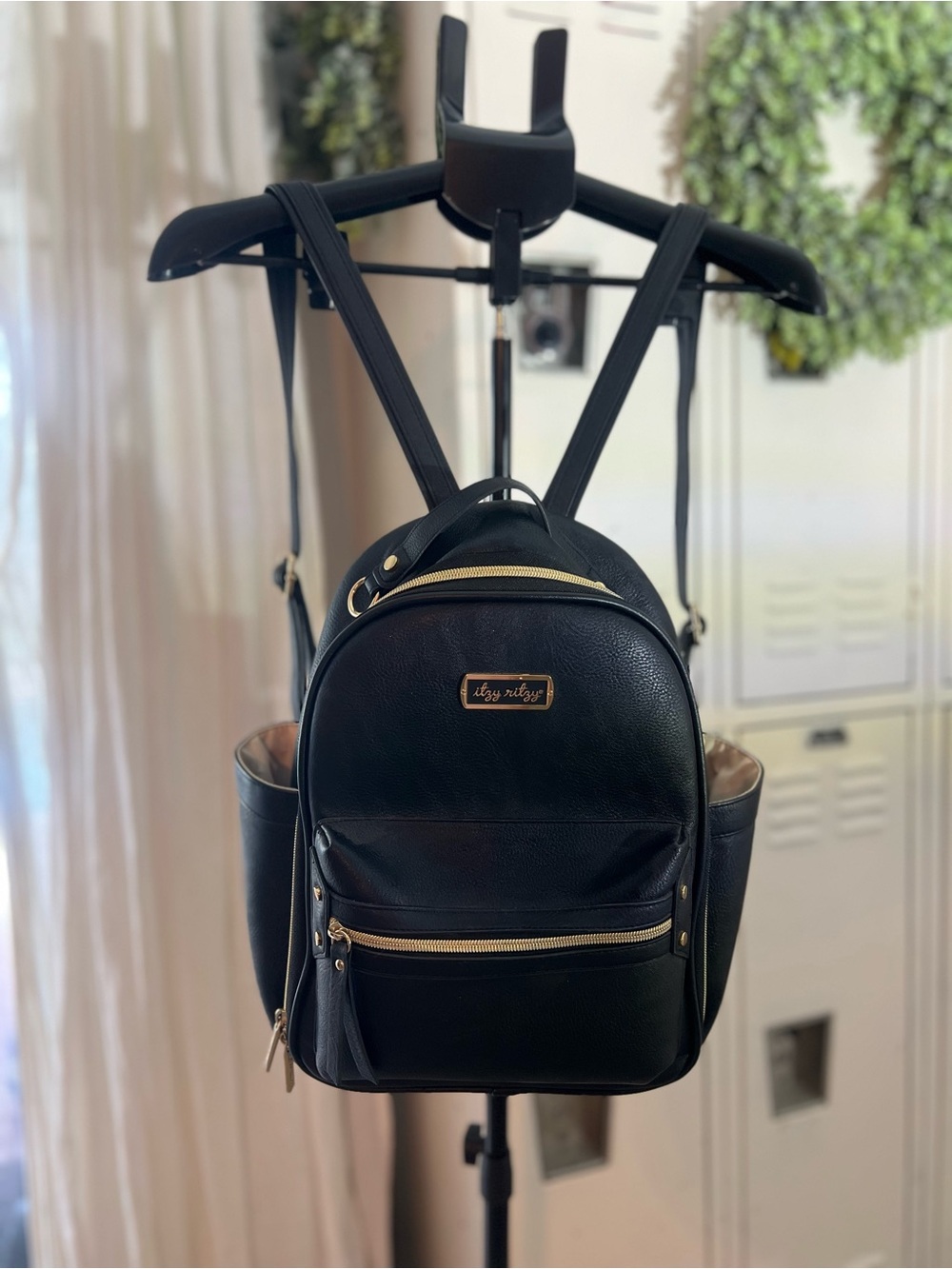 NWT Itzy Ritzy Black Mini Backpack with Gold Hardware